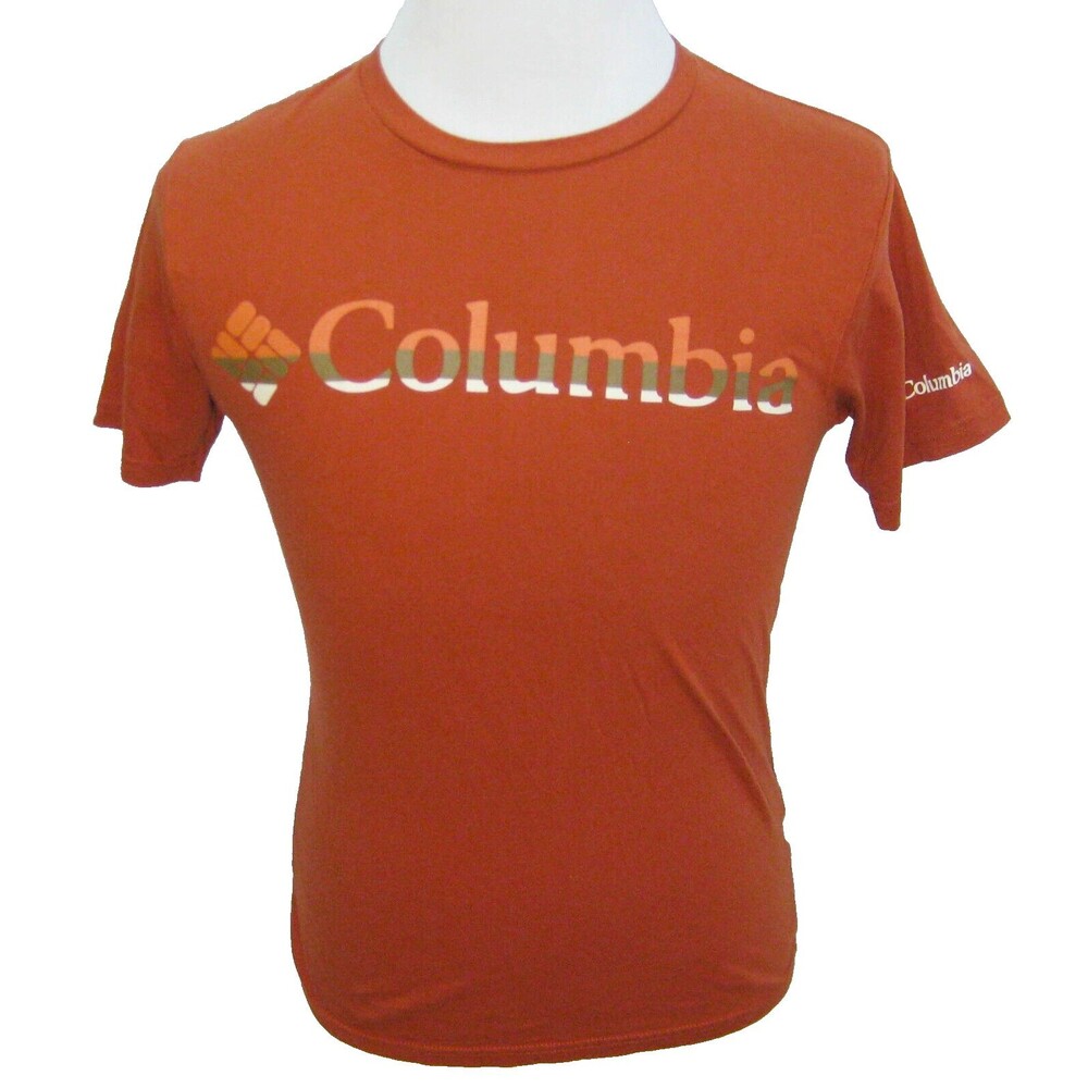 COLUMBIA Men's (Size Small) Brown Short Sleeve Graphic Logo T-Shirt 100% Cotton